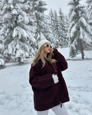 جاكيت Teddy - بيرغندي جاكيت Teddy - بيرغندي