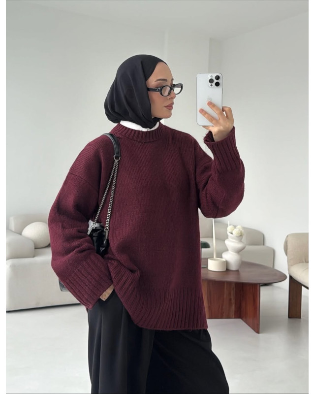 بلوزة شتوية سادة - خمري