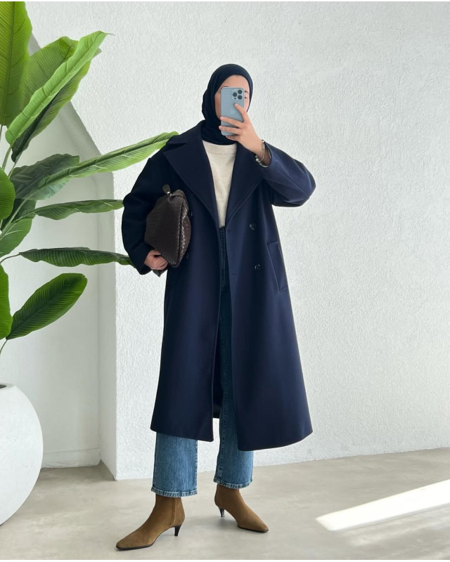 جاكيت جوخ مبطن ساتان - كحلي
