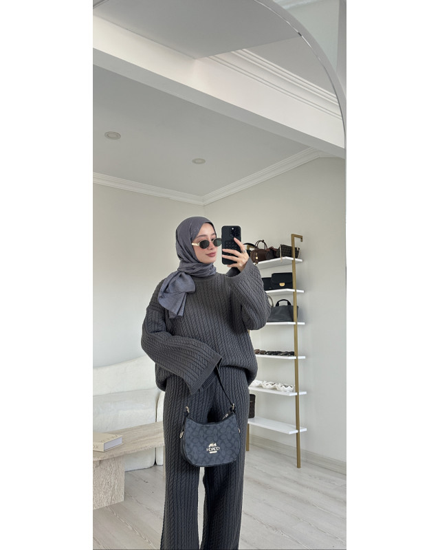 طقم سنارة تركي مع سكارف - سكني غامق