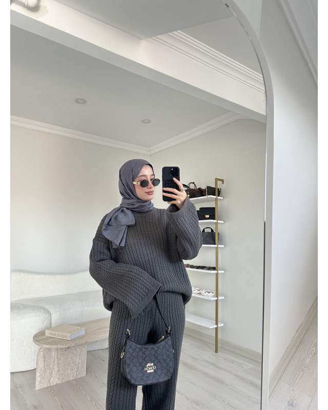 طقم سنارة تركي مع سكارف - سكني غامق