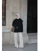 بلوزة مع سكارف متصل - اسود