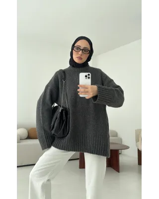 بلوزة شتوية سادة - رمادي بلوزة شتوية سادة - رمادي