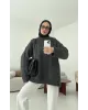 بلوزة شتوية سادة - رمادي