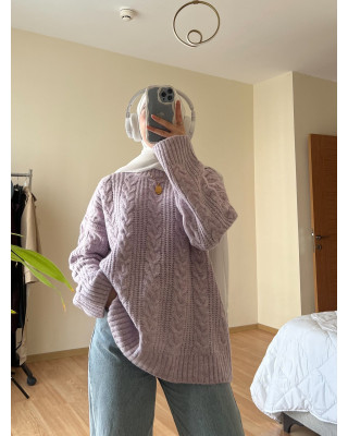 بلوزة شتوية صوف مجدول - بنفسجي بلوزة شتوية صوف مجدول - بنفسجي