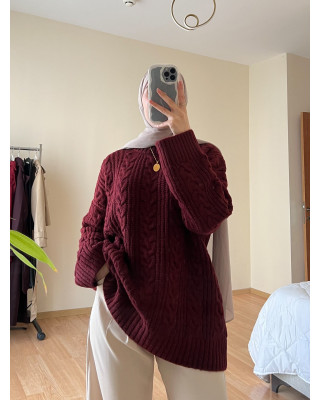 بلوزة شتوية صوف مجدول - خمري بلوزة شتوية صوف مجدول - خمري