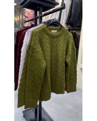 بلوزة شتوية صوف مجدول - اخضر زيتوني بلوزة شتوية صوف مجدول - اخضر زيتوني