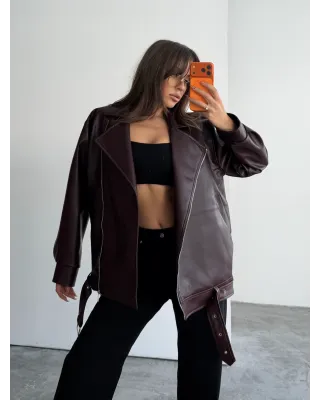 جاكيت جلد مبطن - بيرغندي جاكيت جلد مبطن - بيرغندي