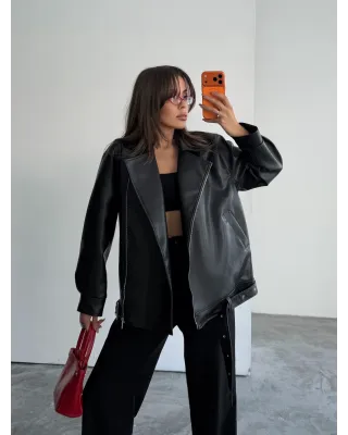 جاكيت جلد مبطن - اسود جاكيت جلد مبطن - اسود