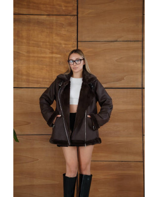 جاكيت مبطن فرو - بني جاكيت مبطن فرو - بني