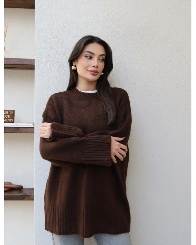 بلوزة شتوية سادة - بني