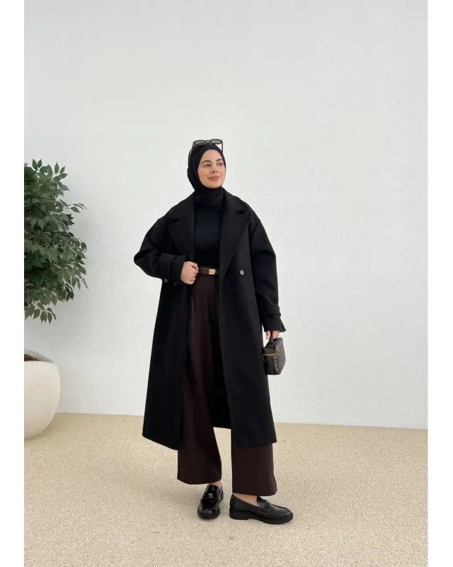 جاكيت جوخ مبطن مع حزام - اسود جاكيت جوخ مبطن مع حزام - اسود