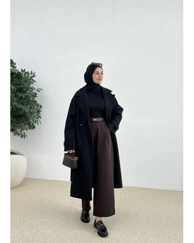 جاكيت جوخ مبطن مع حزام - اسود جاكيت جوخ مبطن مع حزام - اسود