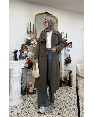 ترانشكوت مع حزام - زيتي ترانشكوت مع حزام - زيتي