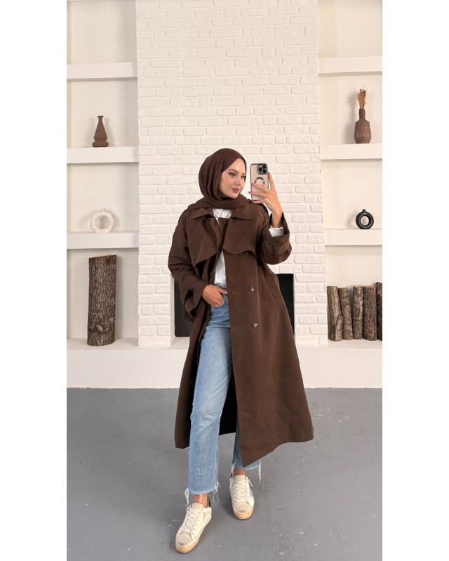 ترانشكوت مبطن مع حزام - بني