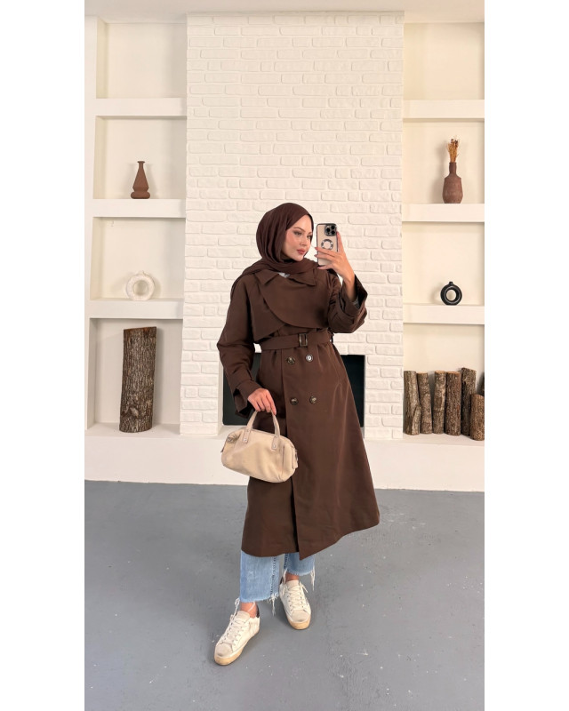 ترانشكوت مبطن مع حزام - بني