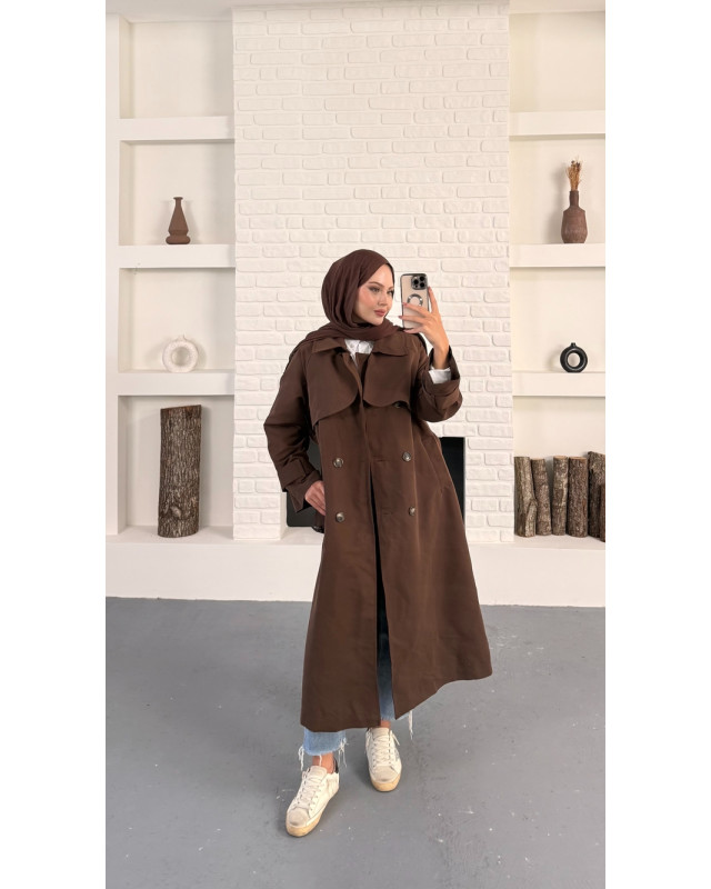 ترانشكوت مبطن مع حزام - بني