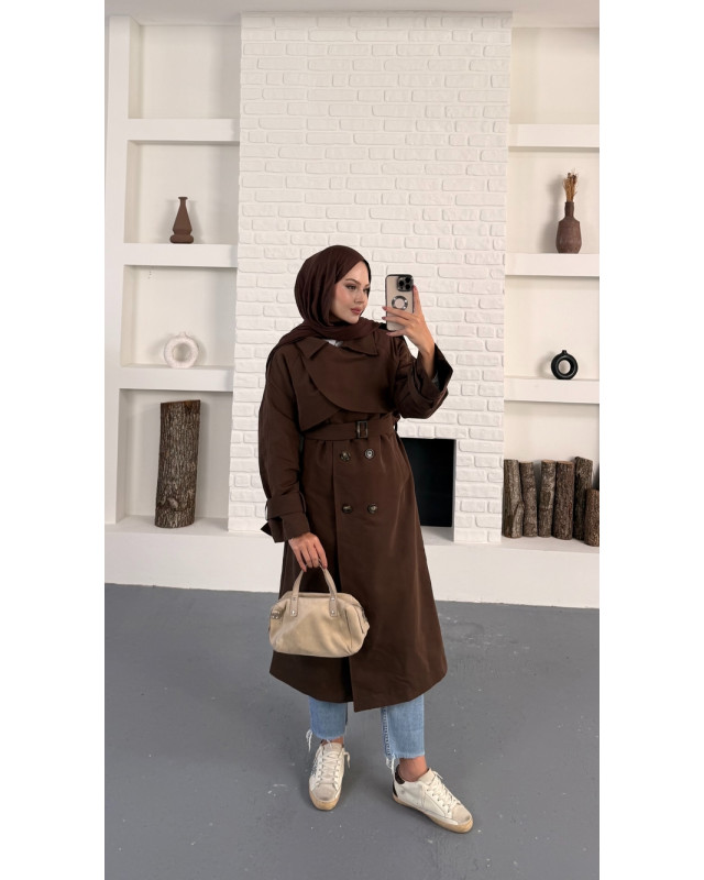 ترانشكوت مبطن مع حزام - بني