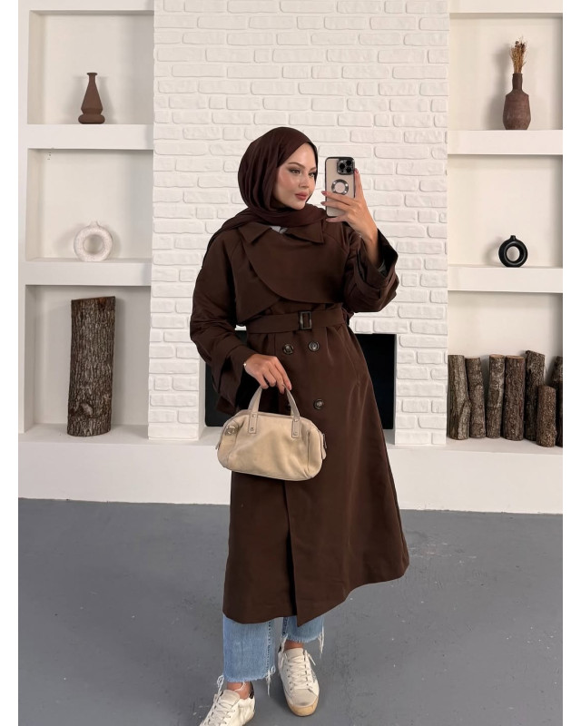 ترانشكوت مبطن مع حزام - بني
