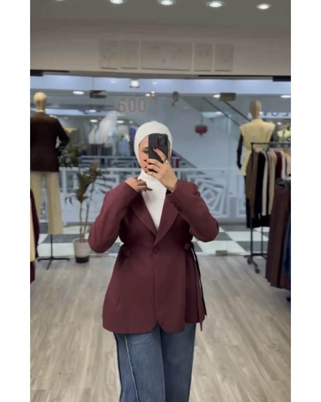بليزر تركي مبطن مخصر - خمري بليزر تركي مبطن مخصر - خمري