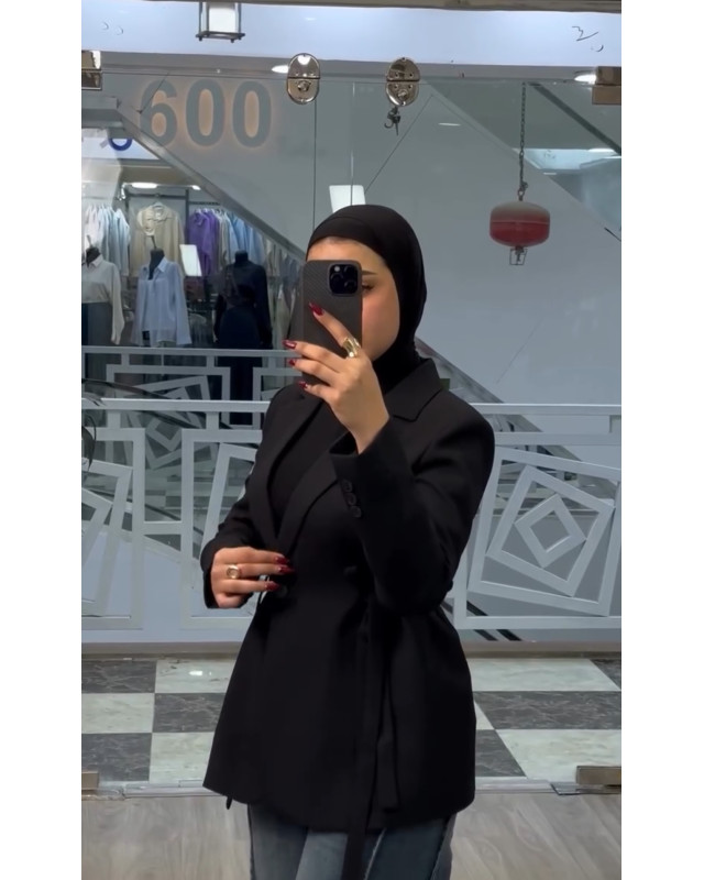 بليزر تركي مبطن مخصر - أسود بليزر تركي مبطن مخصر - أسود