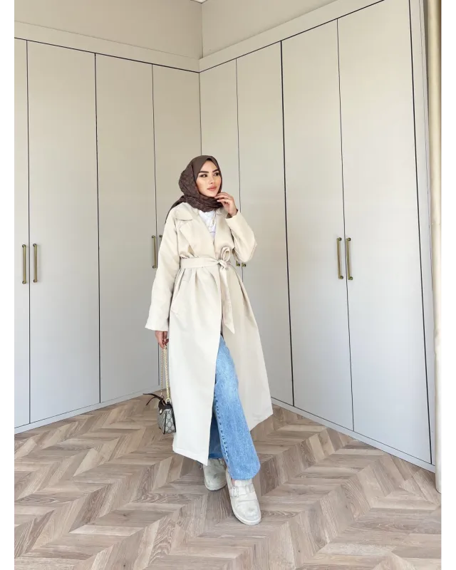 ترانشكوت مع حزام - بيج فاتح