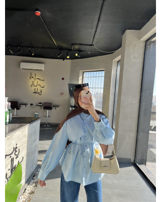 قميص ازرق سمائي مع حزام قميص ازرق سمائي مع حزام