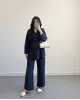 طقم جاكيت و بنطلون مع حزام - كحلي