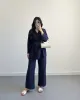 طقم جاكيت و بنطلون مع حزام - كحلي