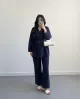 طقم جاكيت و بنطلون مع حزام - كحلي