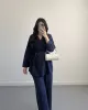 طقم جاكيت و بنطلون مع حزام - كحلي