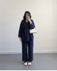 طقم جاكيت و بنطلون مع حزام - كحلي