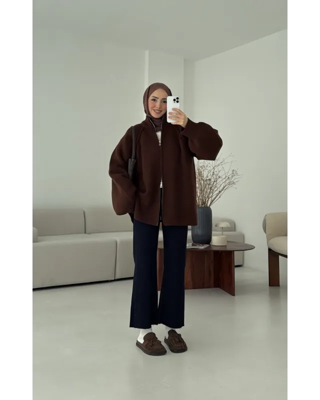 كارديجان بسحاب مزدوج - بني