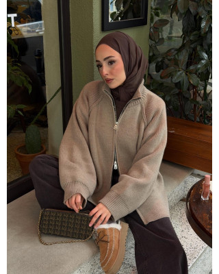 كارديجان بسحاب مزدوج - بيج كارديجان بسحاب مزدوج - بيج