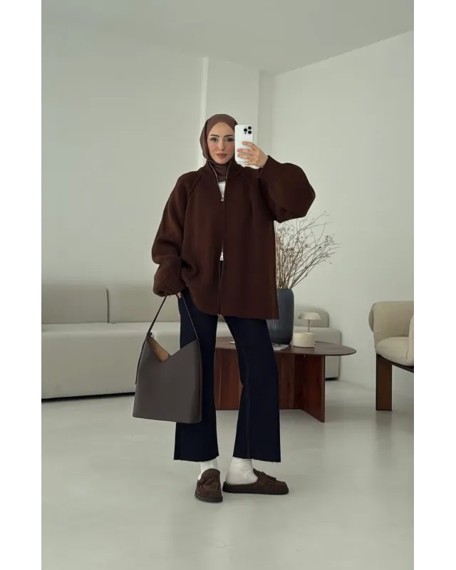 كارديجان بسحاب مزدوج - بني