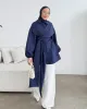 قميص موديل حزام مميز واكمام مزمومة - كحلي