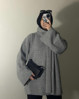 بلوزة شتوية مع لفحة -رمادي بلوزة شتوية مع لفحة -رمادي