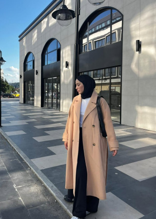 جاكيت جوخ مبطن مع حزام - بيج