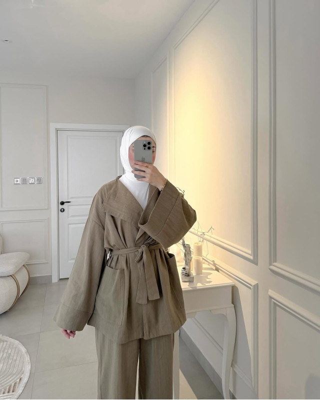 سوت كيمونو و بنطلون - كاكي سوت كيمونو و بنطلون - كاكي