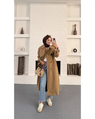 ترانشكوت مبطن مع حزام - Camel ترانشكوت مبطن مع حزام - Camel