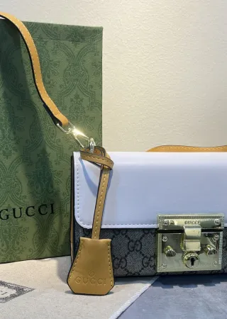 Gucci GG Supreme Monogram Small Padlock Shoulder Bag Beige with Gold Hardware