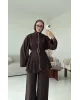 سوت تونك مخصّر بسحاب وبنطلون مع حزام - بني