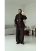 سوت تونك مخصّر بسحاب وبنطلون مع حزام - بني