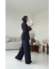 سوت تونك مخصّر بسحاب وبنطلون مع حزام - كحلي