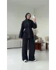 سوت تونك مخصّر بسحاب وبنطلون مع حزام - كحلي