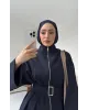 سوت تونك مخصّر بسحاب وبنطلون مع حزام - كحلي