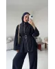سوت تونك مخصّر بسحاب وبنطلون مع حزام - كحلي