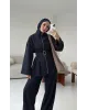 سوت تونك مخصّر بسحاب وبنطلون مع حزام - كحلي