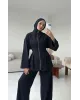 سوت تونك مخصّر بسحاب وبنطلون مع حزام - كحلي