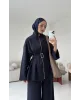 سوت تونك مخصّر بسحاب وبنطلون مع حزام - كحلي